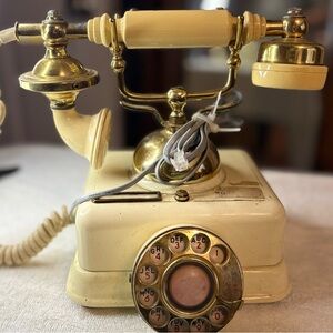 Vintage Cream and Gold Rotary Telephone